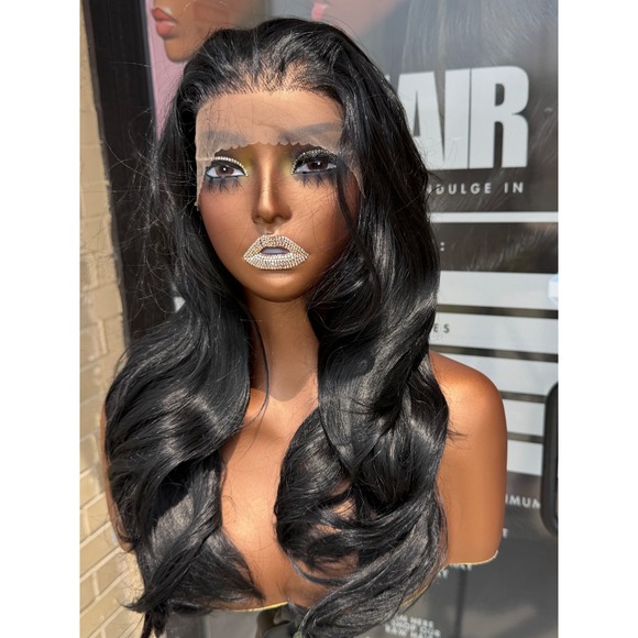Other - 16" Jet Black Layered Human Blend Synthetic Hair 13*6 Transparent Lace Front Wig